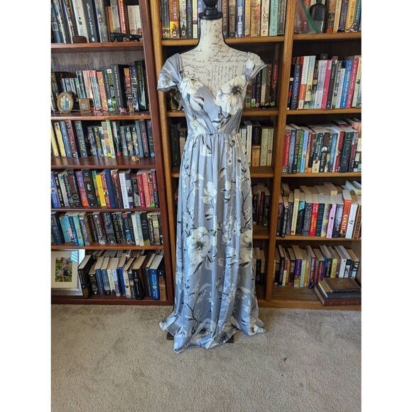 Brand New Bariano Australia Women’s Small Blue Floral Maxi Dress Gown Wedding - Picture 1 of 9
